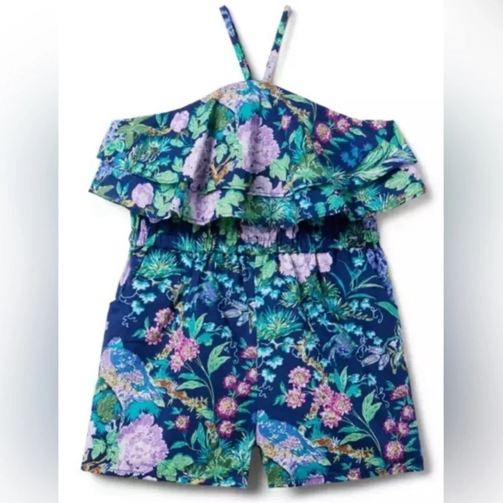 Janie and Jack NWT Floral Halter Romper Blueprint Floral Girls Size 12 Tropical